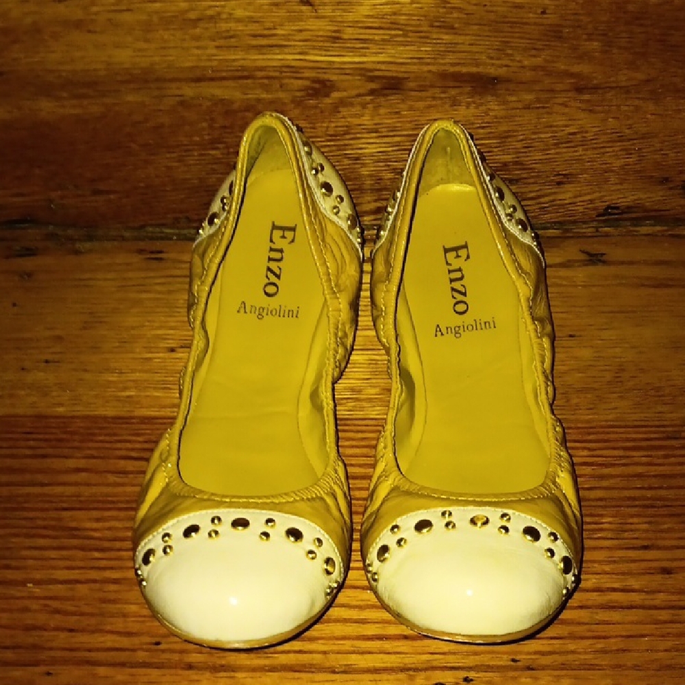 Enzo Angiolini Yellow and White Studded Flats
